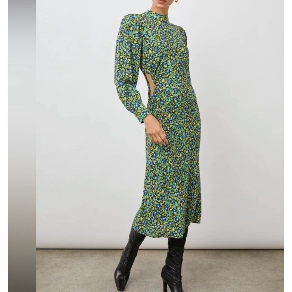 Rails Carmel Abstract Garden Floral Body Con Maxi Dress S Side Cut Out